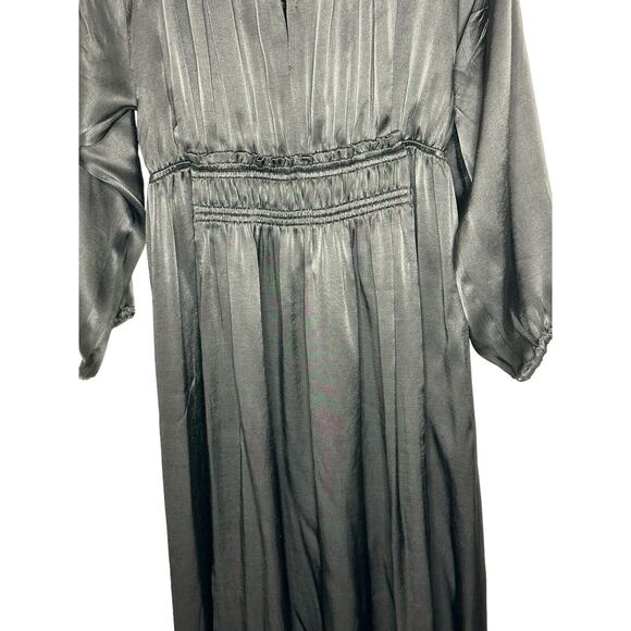 A Piece Apart Midi Dress 4 Witchy Gothic Gypsy Smocked Wednesday Pleated Black - Picture 4 of 13